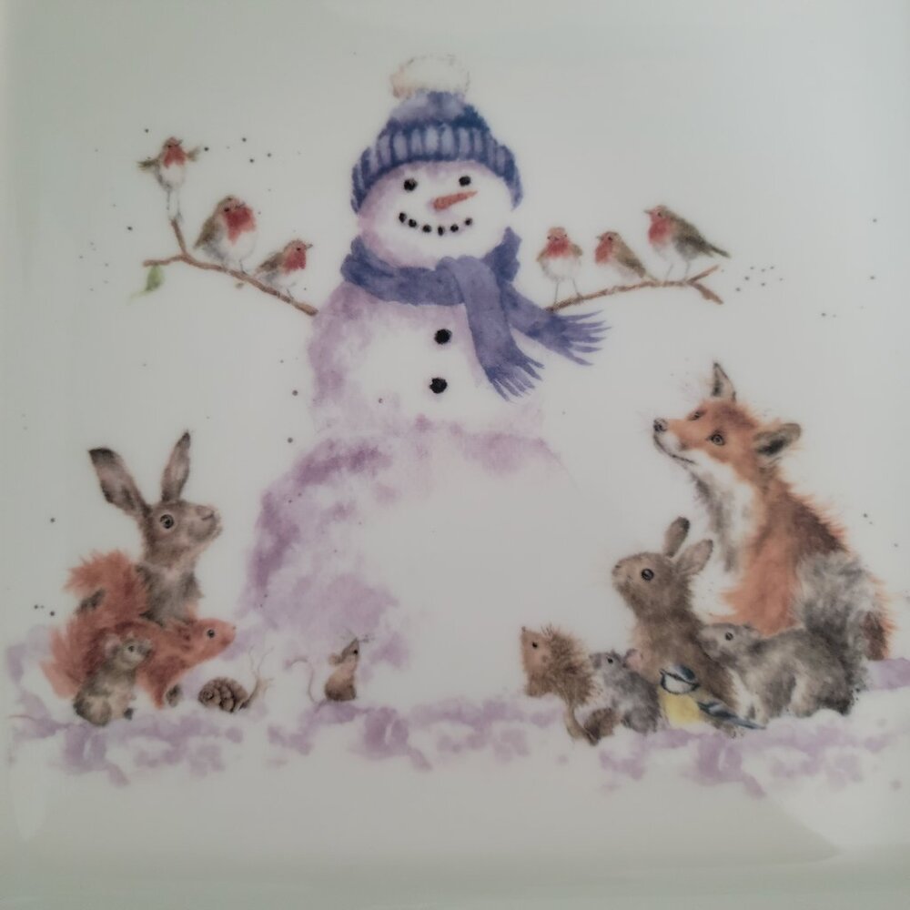 Royal Worcester Wrendale Christmas Fox, Rabbit, Snowman SquarePlate Hannah Dale - Picture 9 of 11